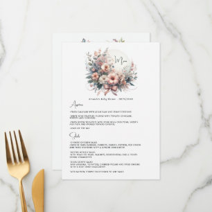 Delicate Pastel Blooms Bow Floral Baby Shower Menu