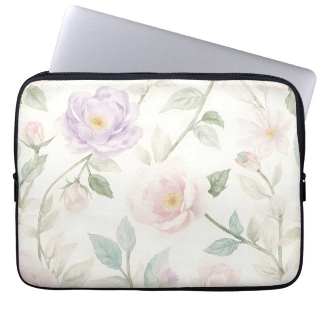 Delicate Pastel Floral Pattern with Roses and Dais Laptop Sleeve (Front)
