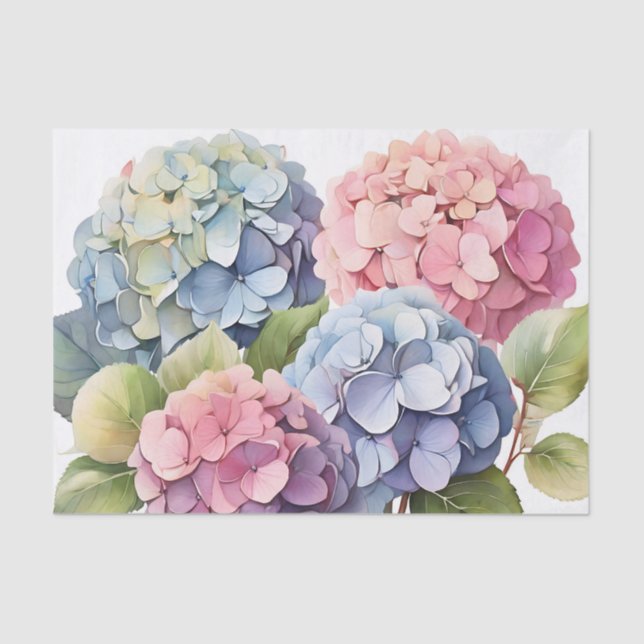 Delicate Pastel Hydrangea Flowers Tissue Paper (Front)