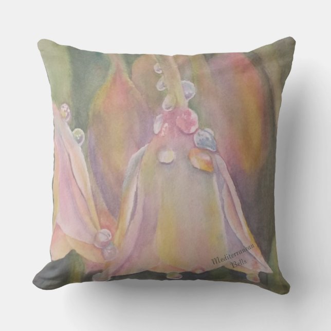 DELICATE PASTEL MEDITERRANEAN BELL FLOWERS PATIO CUSHION (Front)