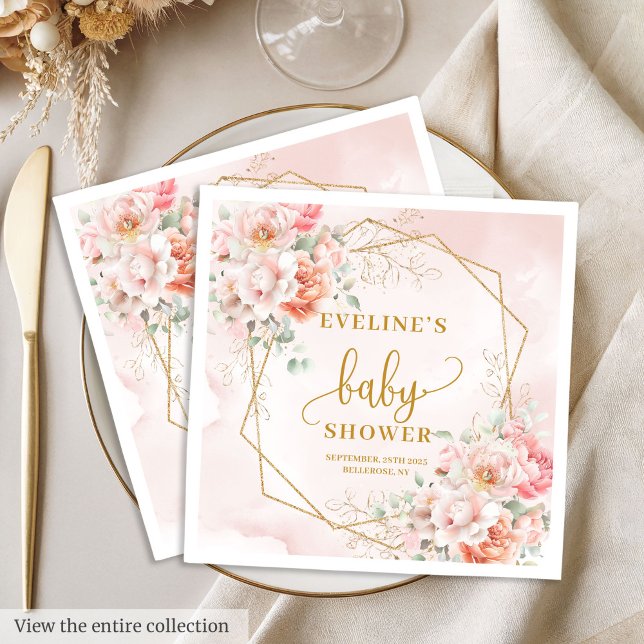 Delicate pastel pink floral baby shower cocktail  napkin (Delicate pastel pink floral baby shower cocktail Napkins)