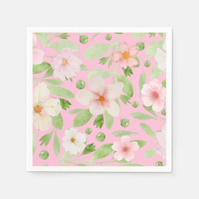 Delicate pastel pink floral pattern napkin (Front)