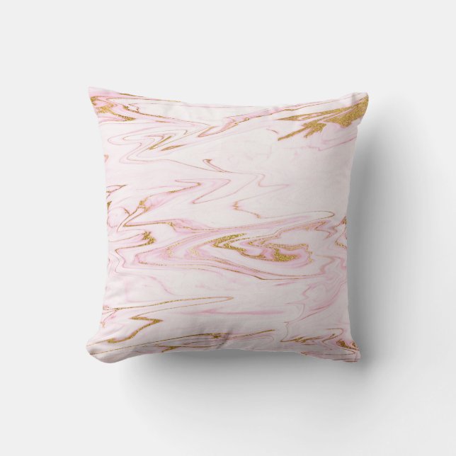 Delicate Pastel Pink Gold White Marble Vip Cushion (Front)