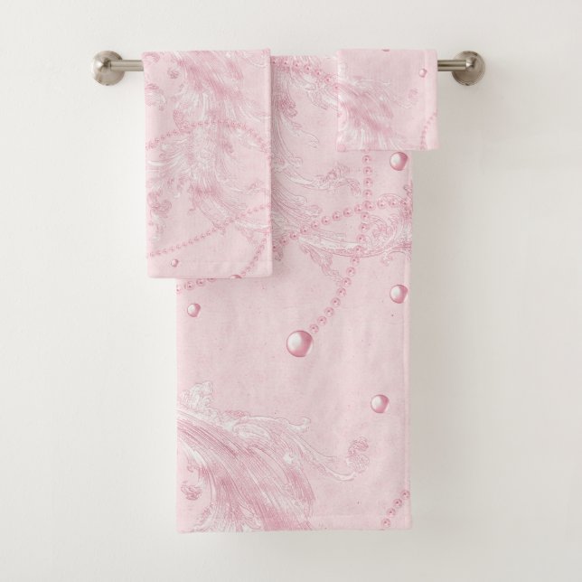 Delicate Pastel Pink Pearl Luxury  Bath Towel Set (Insitu)
