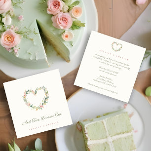 Delicate Pastel Pink Romantic Heart-Shape Wreath Invitation