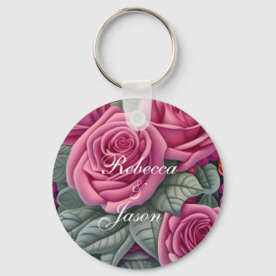 Delicate Pastel Pink Wedding Roses  Key Ring