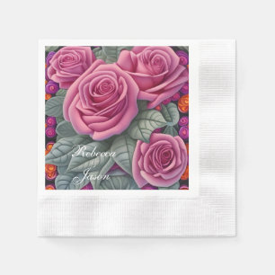 Delicate Pastel Pink Wedding Roses Napkin