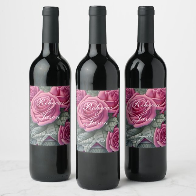 Delicate Pastel Pink Wedding Roses  Wine Label (Bottles)