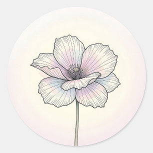 Delicate Pastel Poppy Flower Classic Round Sticker
