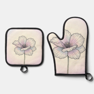 Delicate Pastel Poppy Flower Oven Mitt & Pot Holder Set