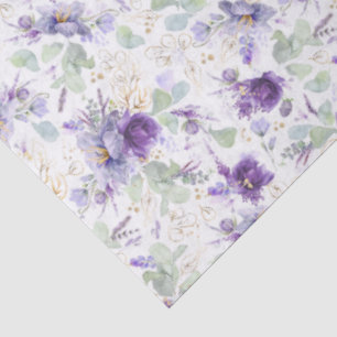 Delicate Pastel Purple Floral Botanical Gold Leaf Tissue Paper