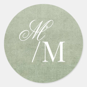 Delicate Pastel Sage Green Monogram Wedding Classic Round Sticker