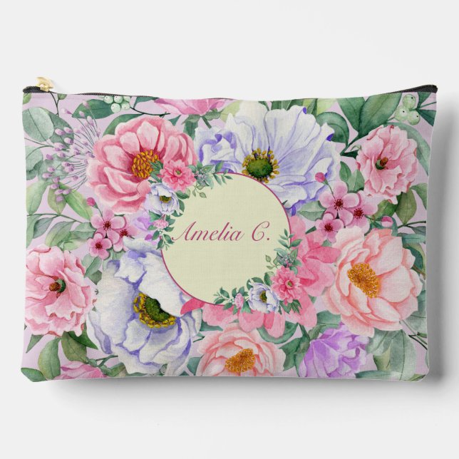 Delicate Pastel Watercolor Floral Cosmetic Bag (Front)