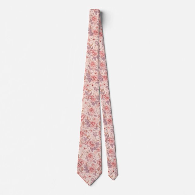 Delicate Pastel watercolor floral summer pattern Tie (Front)
