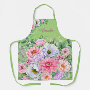 Delicate Pastel Watercolor Summer Florals Apron