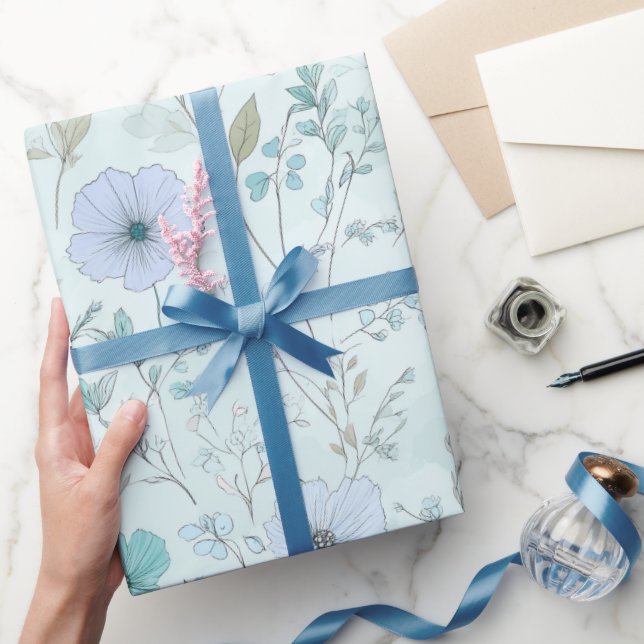 Delicate Pastel Wildflower Mint Floral Pattern Wrapping Paper (Gifting)