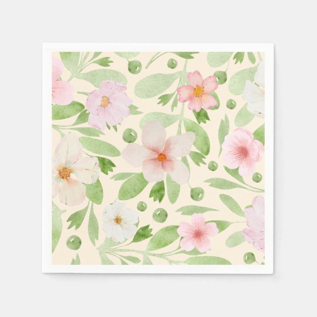 Delicate Pastel Yellow Floral Pattern Napkin (Front)