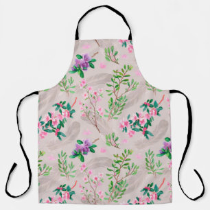 Delicate pattern with rhododendron flowers and fea apron