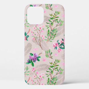 Delicate pattern with rhododendron flowers and fea iPhone 12 case