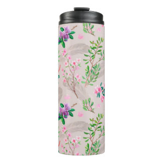 Delicate pattern with rhododendron flowers and fea thermal tumbler