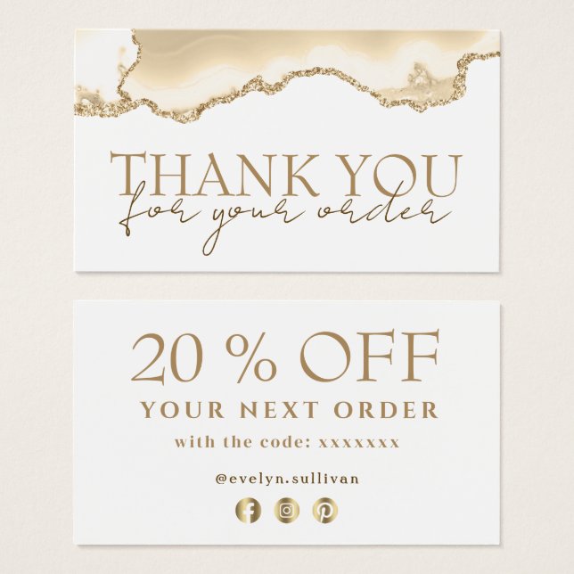 delicate peach agate thank you discount card (Front & Back)
