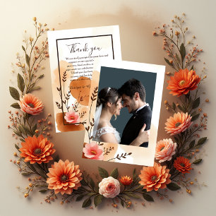 Delicate Peach Autumn Florals wedding Thank You Card