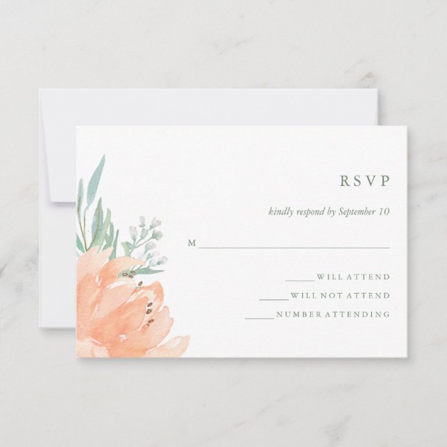 Delicate Peach Floral and Eucalyptus Wedding RSVP (Front)