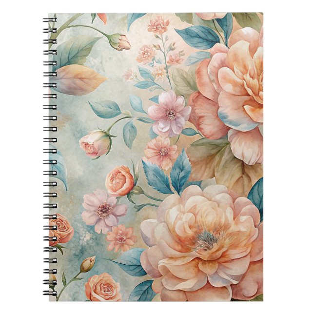 Delicate Peach Tone Floral Watercolor Notebook (Front)