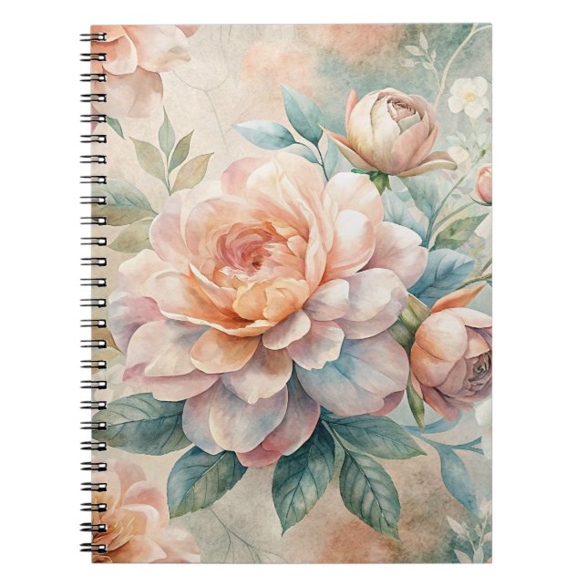 Delicate Peach Tone Floral Watercolor Notebook (Front)