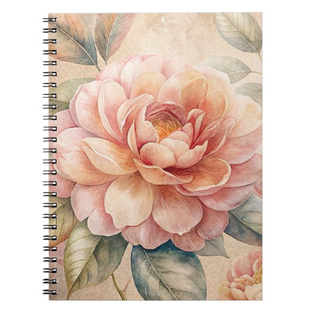Delicate Peach Tone Floral Watercolor Notebook (Front)