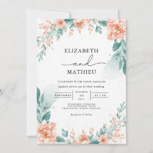 Delicate Peach Watercolor Arch Wedding Invitation