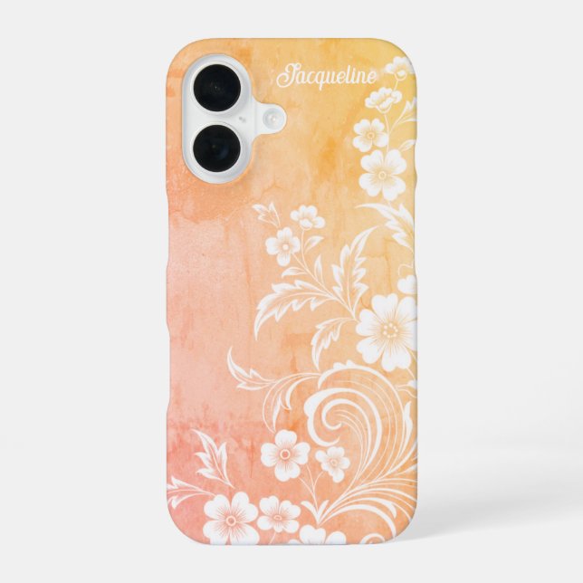 Delicate Peach & White Flowers iPhone 16 Case (Back)