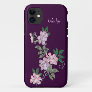 Delicate peonies elegant floral pattern with name iPhone 11 case