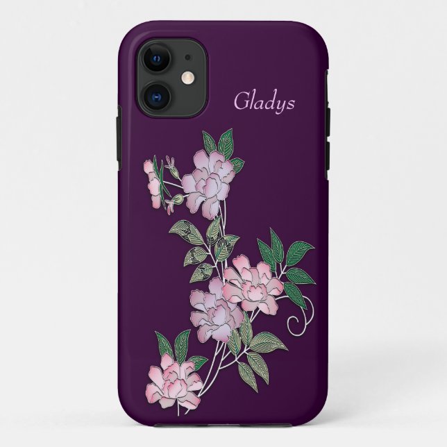 Delicate peonies elegant floral pattern with name Case-Mate iPhone case (Back)