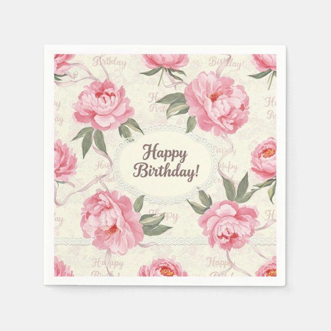  Delicate Peonies Shabby Chic, by Natasha Us   Napkin (Front)