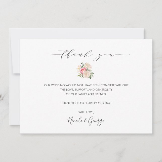 Delicate Peony bouquet summer wedding thank you Invitation (Front)