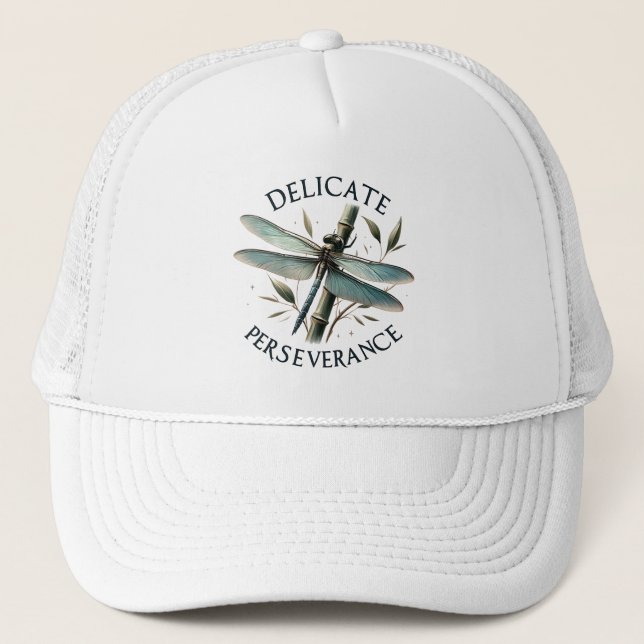 Delicate Perseverance - Artistic Dragonfly Trucker Hat (Front)