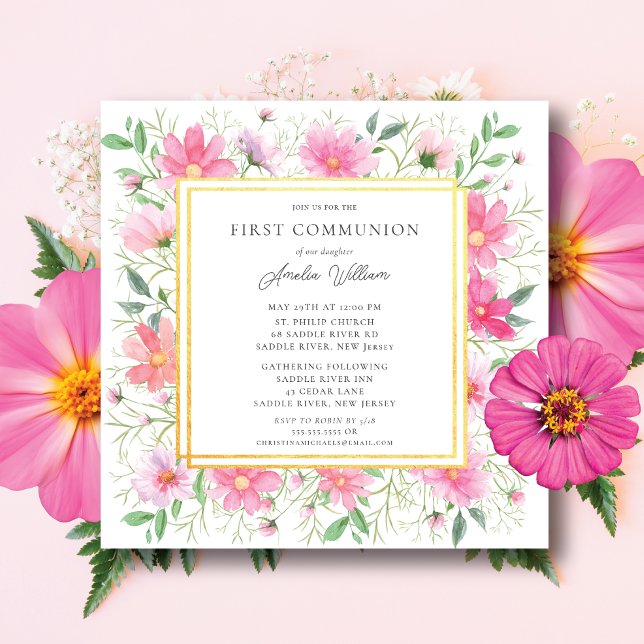 Delicate Petals First Communion Invitation (Creator Uploaded)