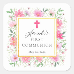 Delicate Petals First Holy Communion  Square Sticker