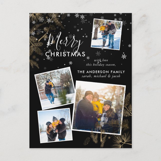 Delicate Pines Christmas 4 Photo Collage Card (Front)
