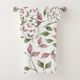 Delicate Pink and Green Trailing Vines Bath Towel Set