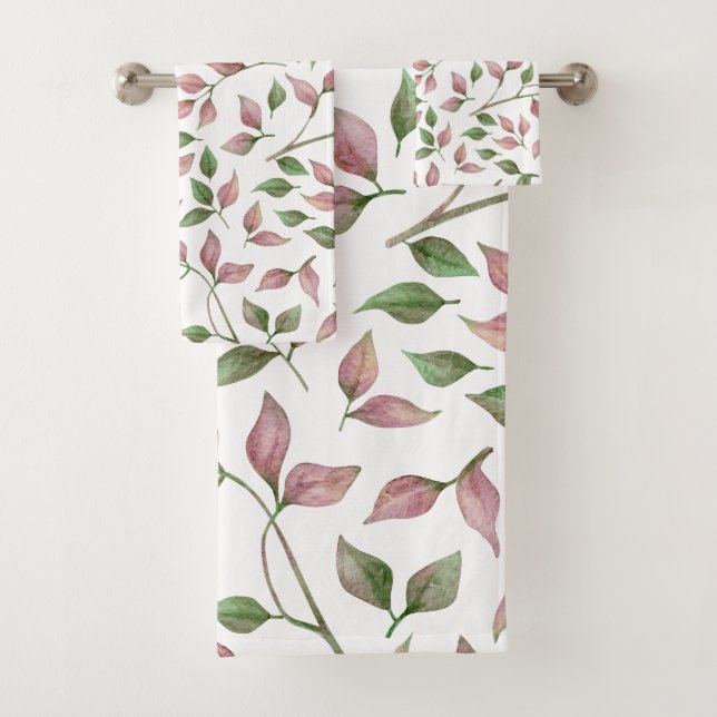 Delicate Pink and Green Trailing Vines Bath Towel Set (Insitu)