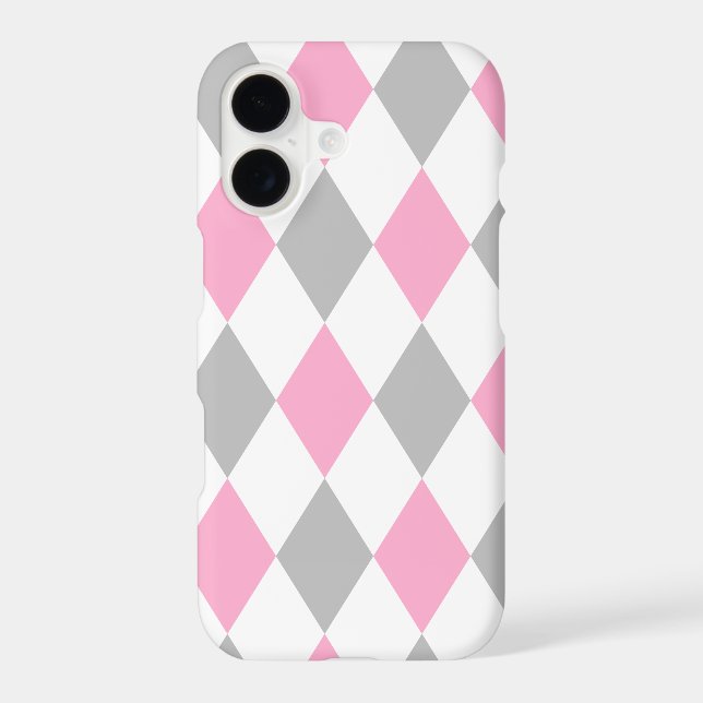 Delicate pink and grey checks iPhone case (Back)