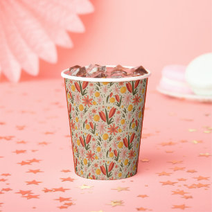 Delicate pink and orange floral paper cups