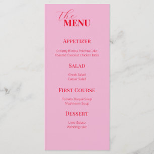 Delicate pink and red wedding menu