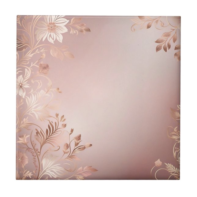 Delicate Pink and Rose Gold Floral Tile (Front)