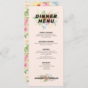 Delicate pink and yellow flowers bouquet & pattern invitation