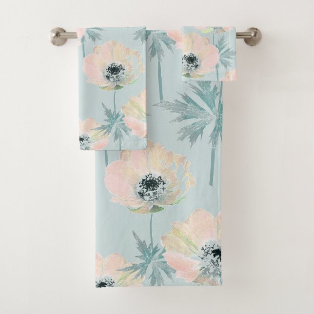 Delicate pink anemones . bath towel set (Insitu)
