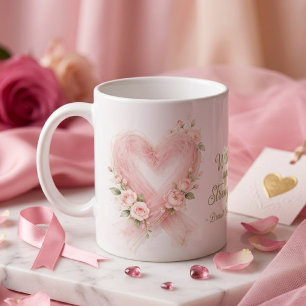 Delicate Pink Awareness Ribbon Heart Florals MH26 Coffee Mug