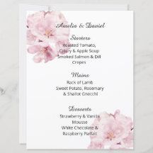 Delicate Pink Blossom Wedding Menu Card